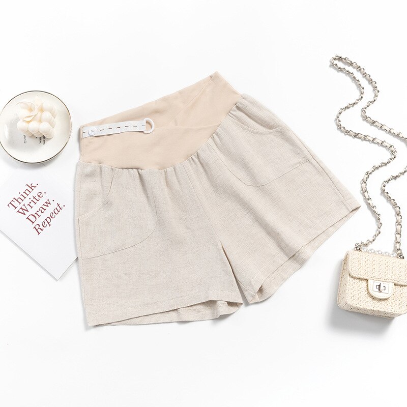 Cotton Maternity Shorts Pregnant Women Summer Thin Loose Short Pants Pregnancy Outside Khaki Black Trousers: Khakii 2 / XL