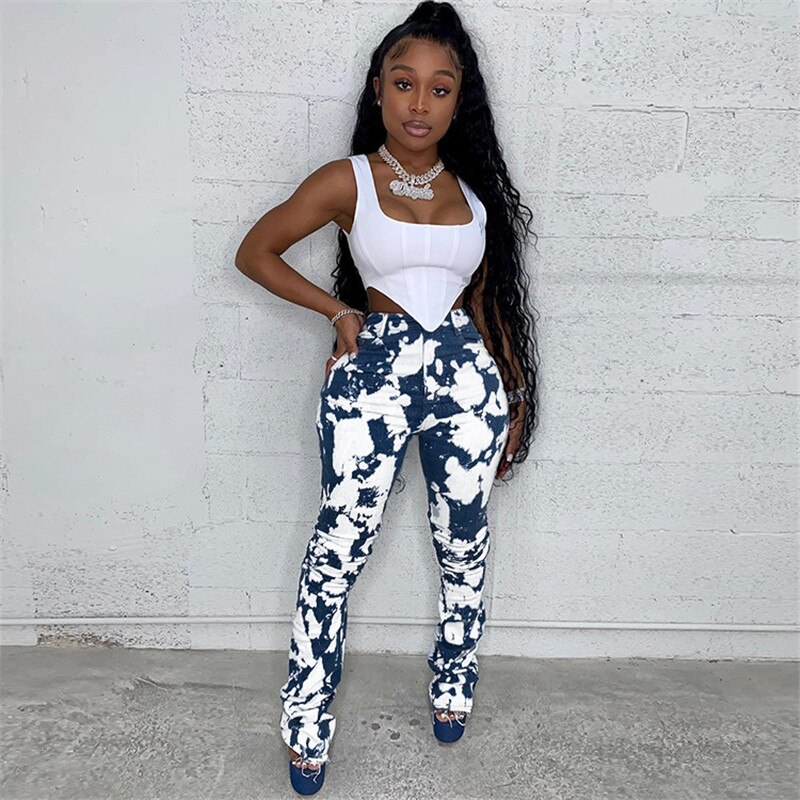 Offre spéciale jean empilé femmes crayon pantalon taille haute jean Graffiti Stretch pantalon en Denim maigre maman dropshching