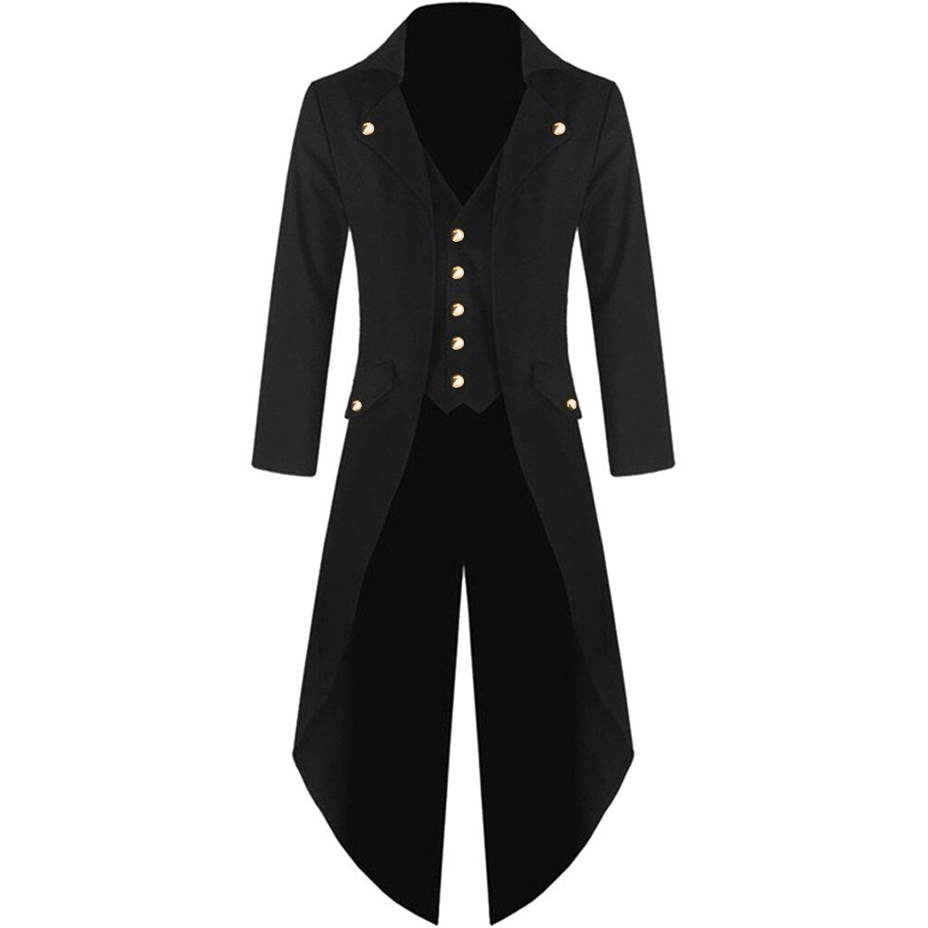 Traje victoriano para hombres adultos, abrigo de cola esmoquin negro, gabardina gótica Steampunk, traje de vestido, abrigo para uniforme, abrigo para