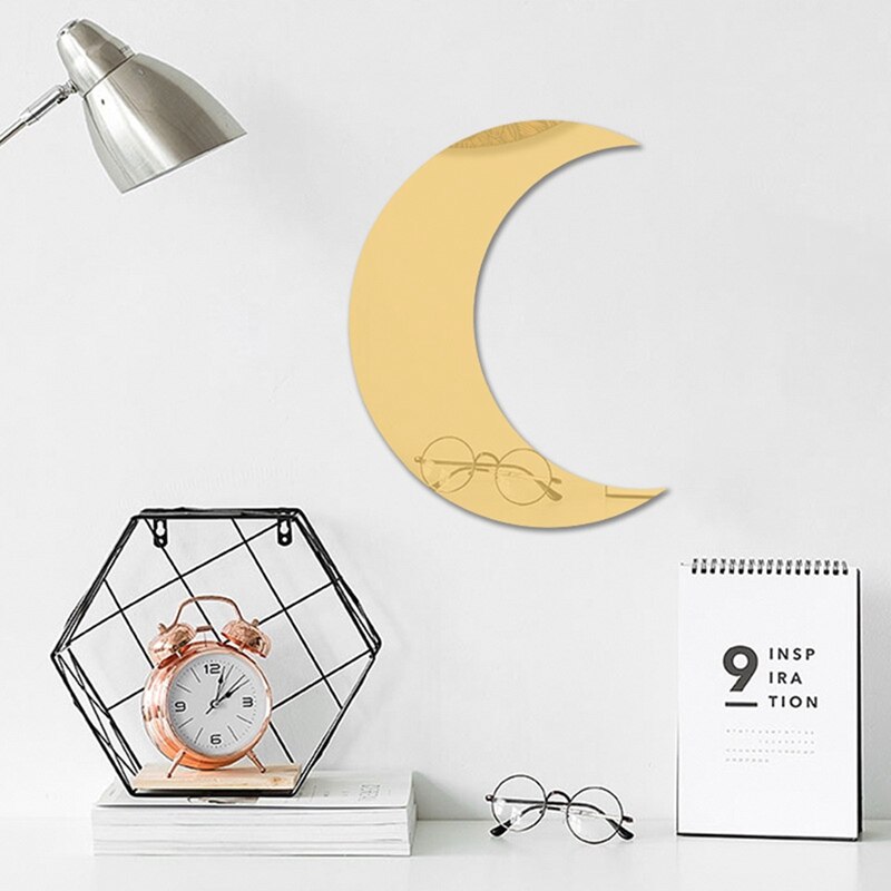 Maan Spiegel Boho Muursticker Grote Decor Voor Stedelijke Woonkamer Appartement Slaapkamer: Goud