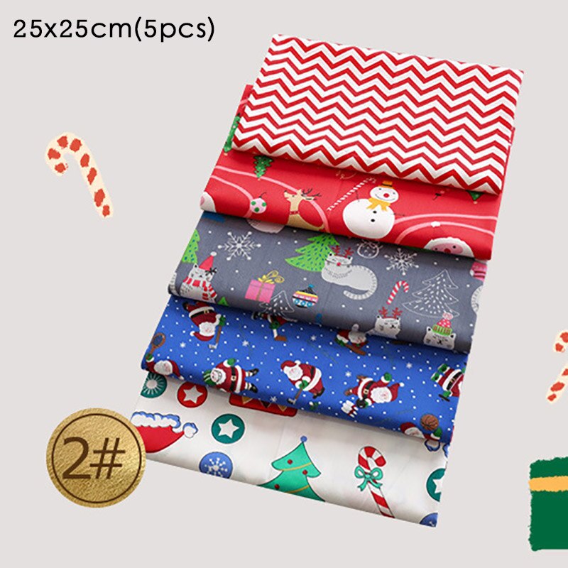 5Pcs/Pack Christmas Pattern Patchwork Cloth 25*25CM DIY Handmade Sewing Supplies Cotton Fabric Printed Christmas Home Decoration: Red ripple