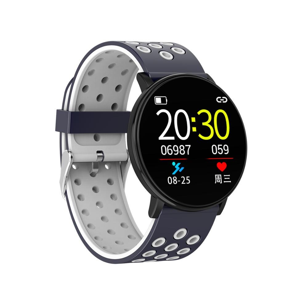 W8 smart armbånd pulsmåler tracker skridttæller blodtryk stillesiddende opkald besked påmindelse søvn tracker sportsur: Blå