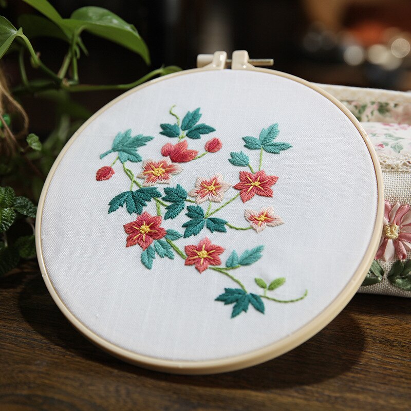 DIY Ribbon Embroidery Set for Beginner Needlework Kits Sewing Decor Chinese Style Cross Stitch Series Needle Arts Crafts: 06 with hoop 20cm