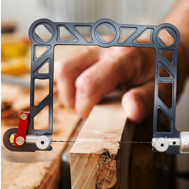 Coping Saw 3-8inch Fret Saw Aluminum Frame w/ 12 Replacement Diamond Wire Blades Woodworking Cutting Tool for Wood Board Plastic