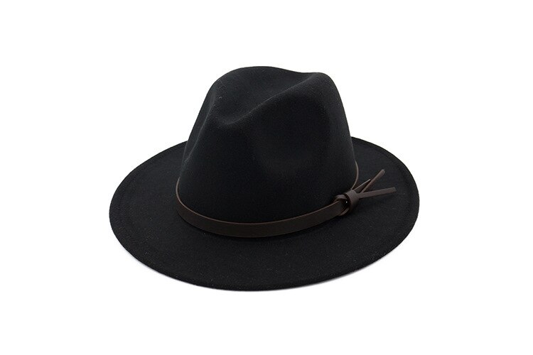 De lana de las mujeres de Sombrero de cowboy del oeste Roll-up de ala ancha vaquera Jazz ecuestre Sombrero gorra con cinta delgada AD0853: Black