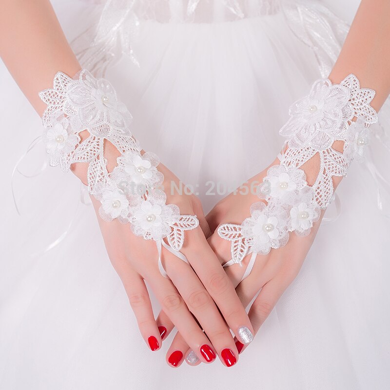 Prachtige Wedding Party Vingerloze Handschoenen Kant Bruids Handschoenen met Bloemen