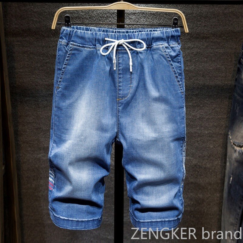 Sommer tynn tøye ut denimshorts menn løs pluss størrelse 7xl 6xl 5xl 4xl elastisk midje harlan shorts tidevann