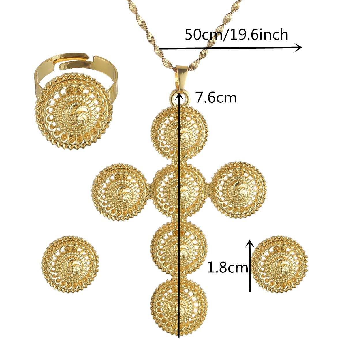 Ethiopische Ketting Oorbellen Ring Afrikaanse Bridal Habesha Eritrea Dubai Bruiloft Sieraden Set