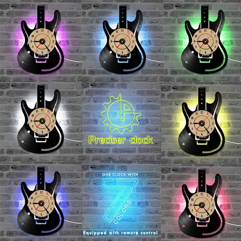 Płyta winylowa zegar ścienny gitara CD doprowadziło zegary antyczny instrument muzyczny Dom dekoracje kreatywny cichy wiszący zegarek dla miłośników muzyki