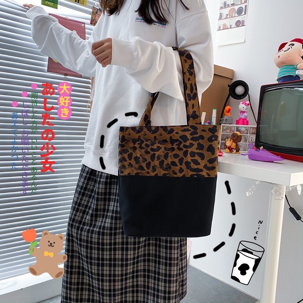 neue Leinwand Schulter Taschen Für Frauen Kontrast Farbe Leopard aufbringen Handtasche Weibliche lässig Tote Taschen Täglichen Einkaufstasche