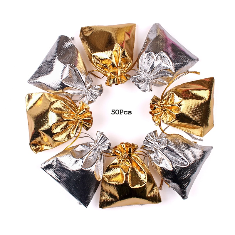 50Pcs/lot 7x9 9x12cm 10x15 13x18cm Golden And Silver drawstring Wedding bags Jewelry Packing bag Drawstring Velvet Bag