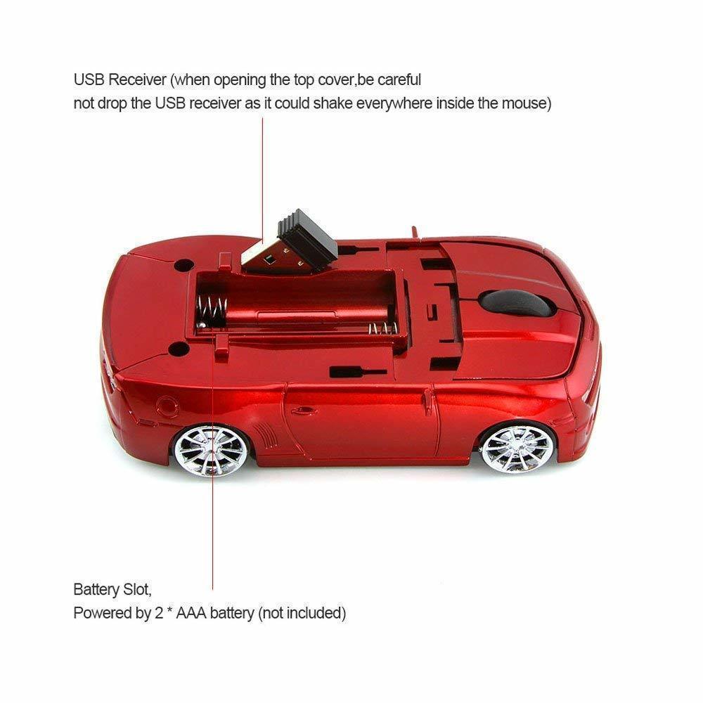 CHYI-ratón de ordenador inalámbrico para niños, Mini Mouse óptico 3D con receptor USB, 1600 DPI, Cool Sport Car