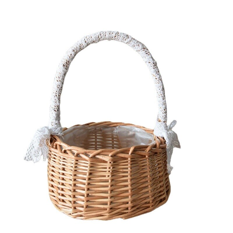 Wicker Woven Flower Basket Handle Wedding Flower Girl Baskets Candy Basket Storage Basket For Home Garden Decora: Rattan 24x18X11CM
