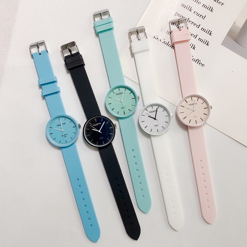 Damklockor ins trend godis färg armbandsur koreansk silikon jelly klocka klocka för kvinnor