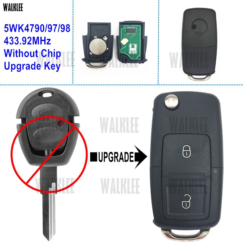 WALKLEE Upgrade Flip Remote Key Suit for SEAT Arosa/Alhambra/Ibiza/Cordoba 5WK4 790/97/98 433.92MHz No Chip HU49 Blade