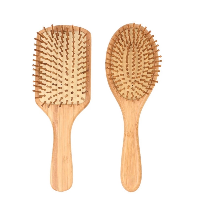 Natuurlijke Bamboe Hoofdhuidmassage Haarverzorging Anti-Statische Paddle Handvat Detangling Hair Brush Kussen Kam Kappers Styling Tools