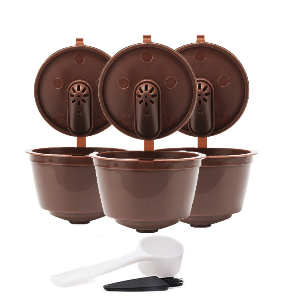 3 stk / mye 3rd generasjon plast gjenbrukbar dolce velbehag kaffekapsel i kaffefiltre pod påfyllbar kaffedrypperkopp: 3 stk brun