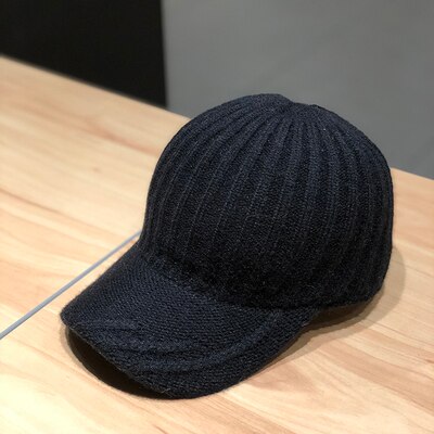 ¡Novedad de ! Gorro de béisbol de invierno de de punto cálido y grueso para hombre y mujer H35: black3