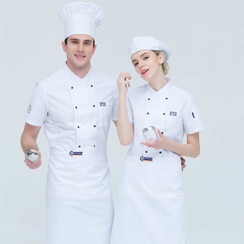Kok køkken arbejdstøj top sommer kortærmet kok service restaurant hotel tjener overalls jakke arbejdstøj værktøj uniform