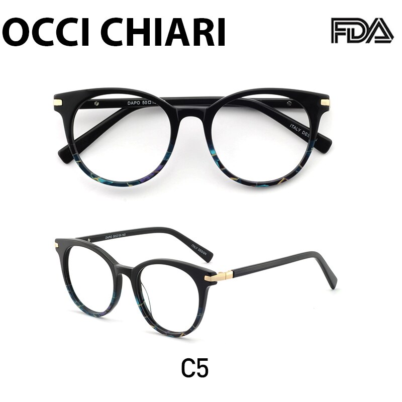 OCCI CHIARI Computer Glasses Frame Blue Light Glasses Round Eyeglasses Woman Transparent lens Myopia Eyewear Optical Spectacles: C5