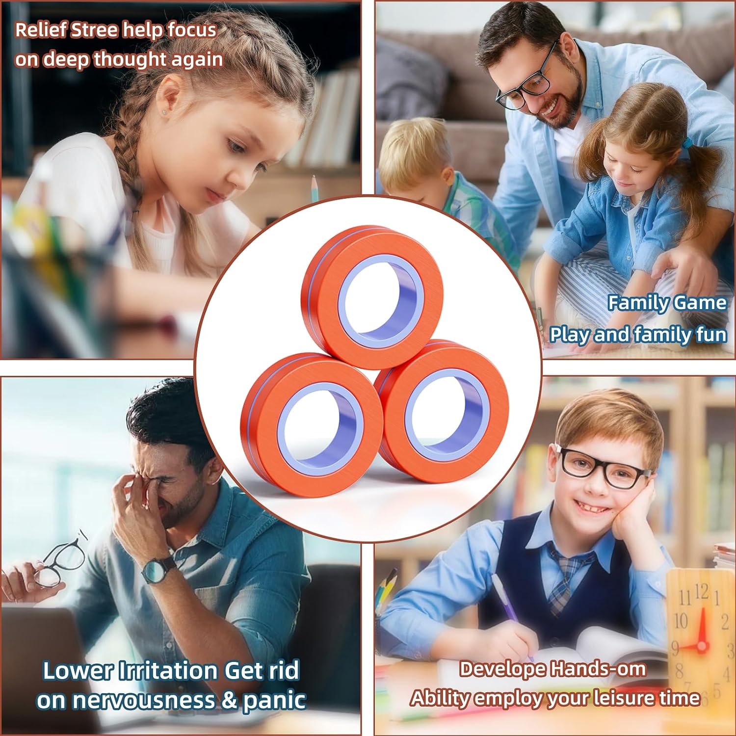 Anillos magnéticos Fidget Toy para adultos, Idea TDAH Ansiedad Juego de juguetes magnéticos Fidget Spinner Anillos para aliviar, para adolescentes