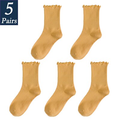 Calcetines con volantes de princesa para mujer, calcetín, colores sólidos, para la universidad, dulces, 5 pares: 4