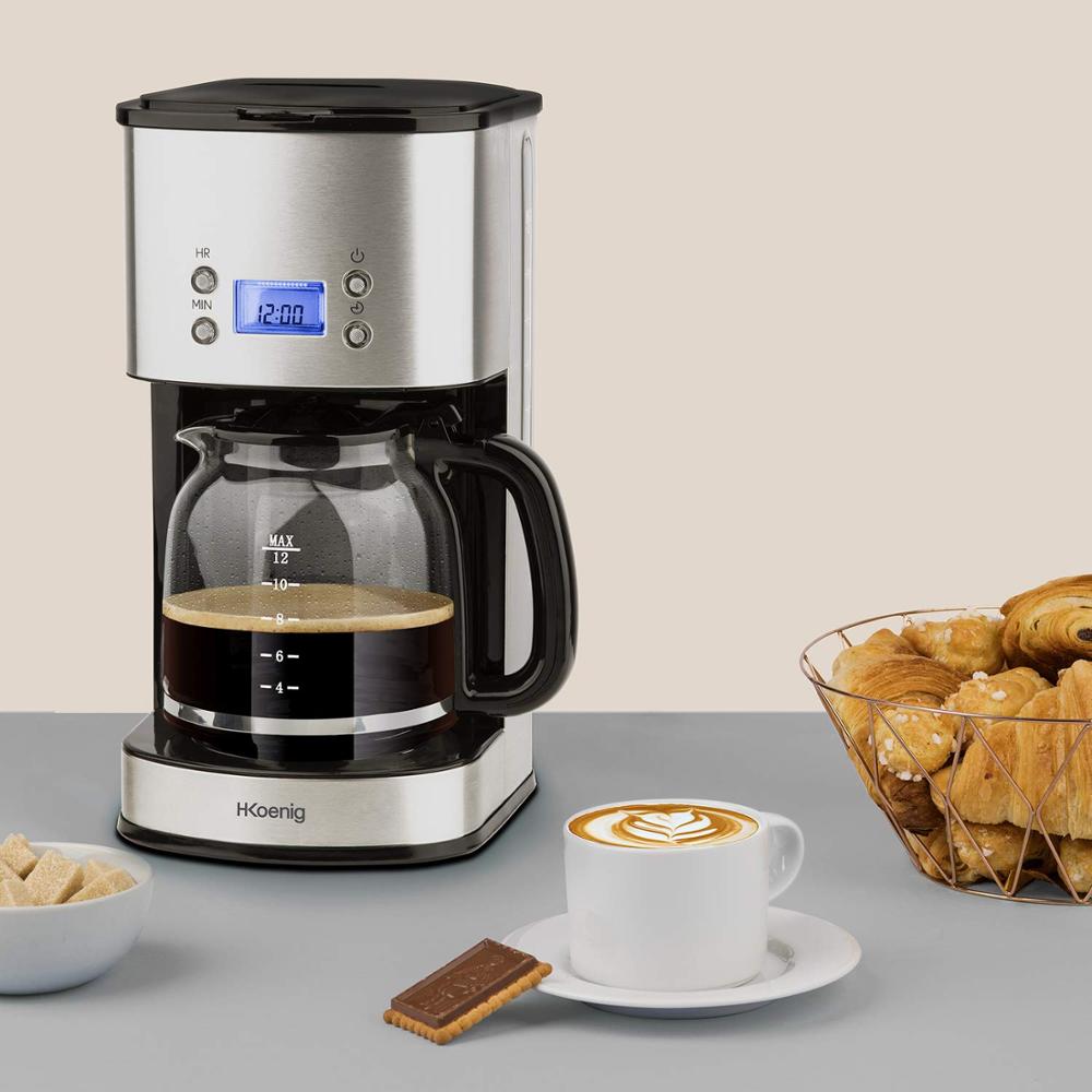 H.Koenig H. Koenig MG30 Cafetera de Goteo Programable, hasta 20 Tazas, 1,8 Litro, Jarra de Vidrio, Gris, 1.8 Liters, Acero inoxi
