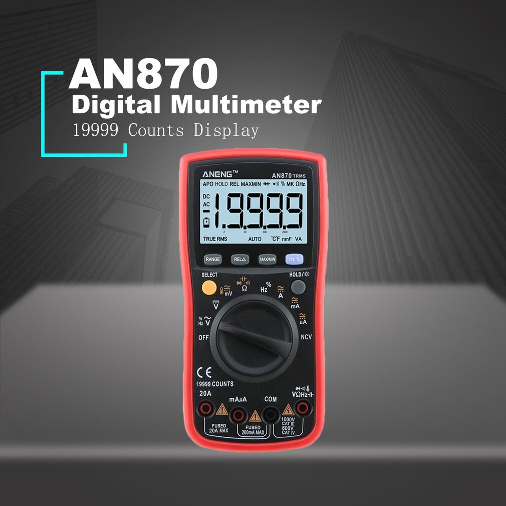 Aneng AN870 Digitale Multimeter 19999 Counts True Rms Ac/Dc Volt Amp Ohm Capaciteit Frequentie Temperatuur Ncv Transistor Tester