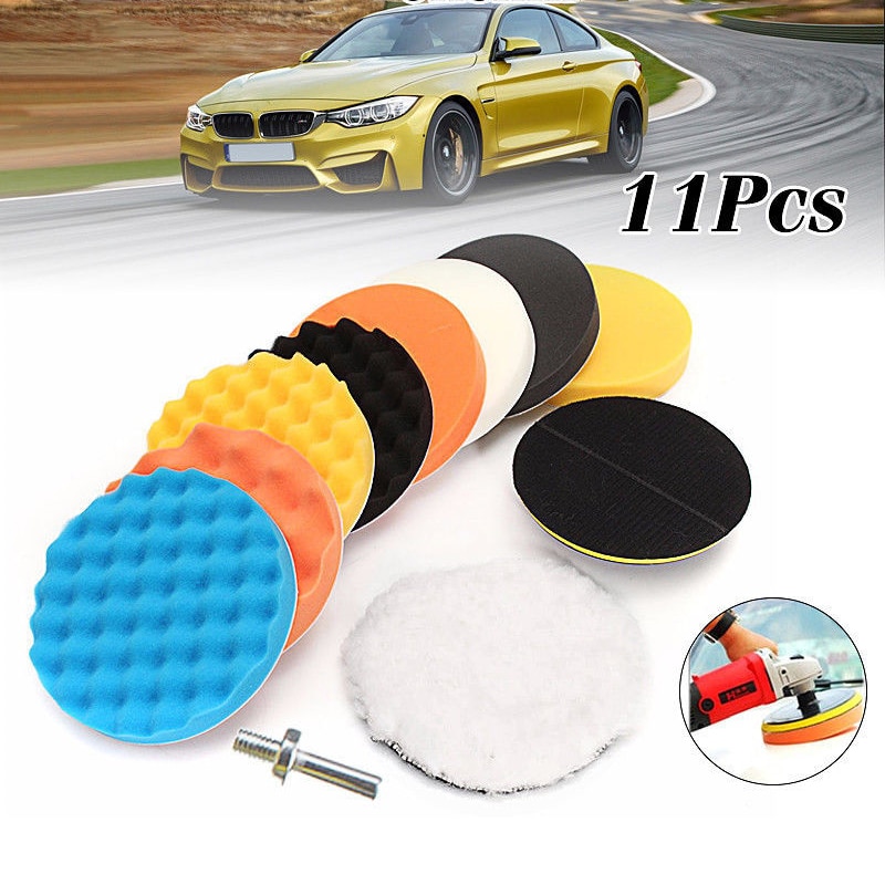 Esponja de lavado de coche, almohadillas de pulido de encerado, adaptador de taladro, lavado de coche, limpieza de detalles automáticos, 3 pulgadas, 11 unids/lote