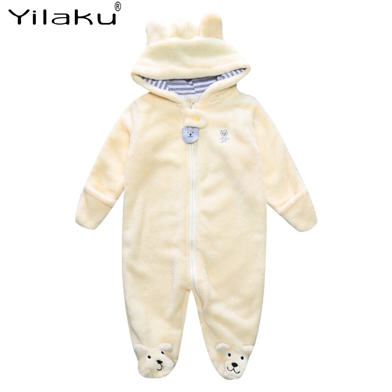 Yilaku Baby Kleding Herfst Hooded Baby Meisje Romper Wrap Voet Peuter Jongens Jumpsuit Beer Cartoon Kids Baby Unisex Een-stuk YY065: yellow- / 6