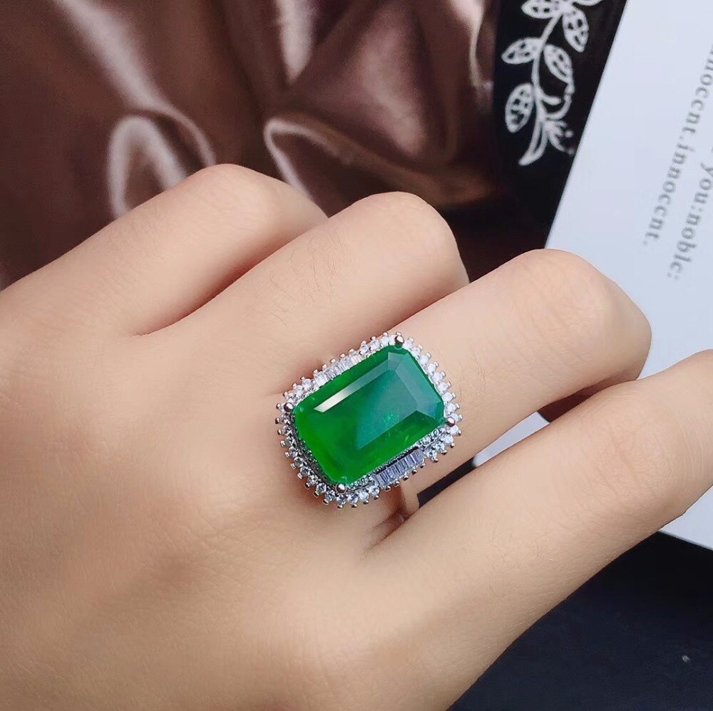 KJJEAXCMY boutique jewelry 925 sterling silver inlaid natural emerald female necklace ring pendant set support detection: Ring