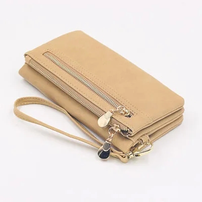 Yogodlns Nubuk Leder Brieftasche Weibliche Doppel-reißverschluss Dame Handtasche Kupplung Multi-schicht Geldbörse Einkaufen Frauen Geldbörse: Braun