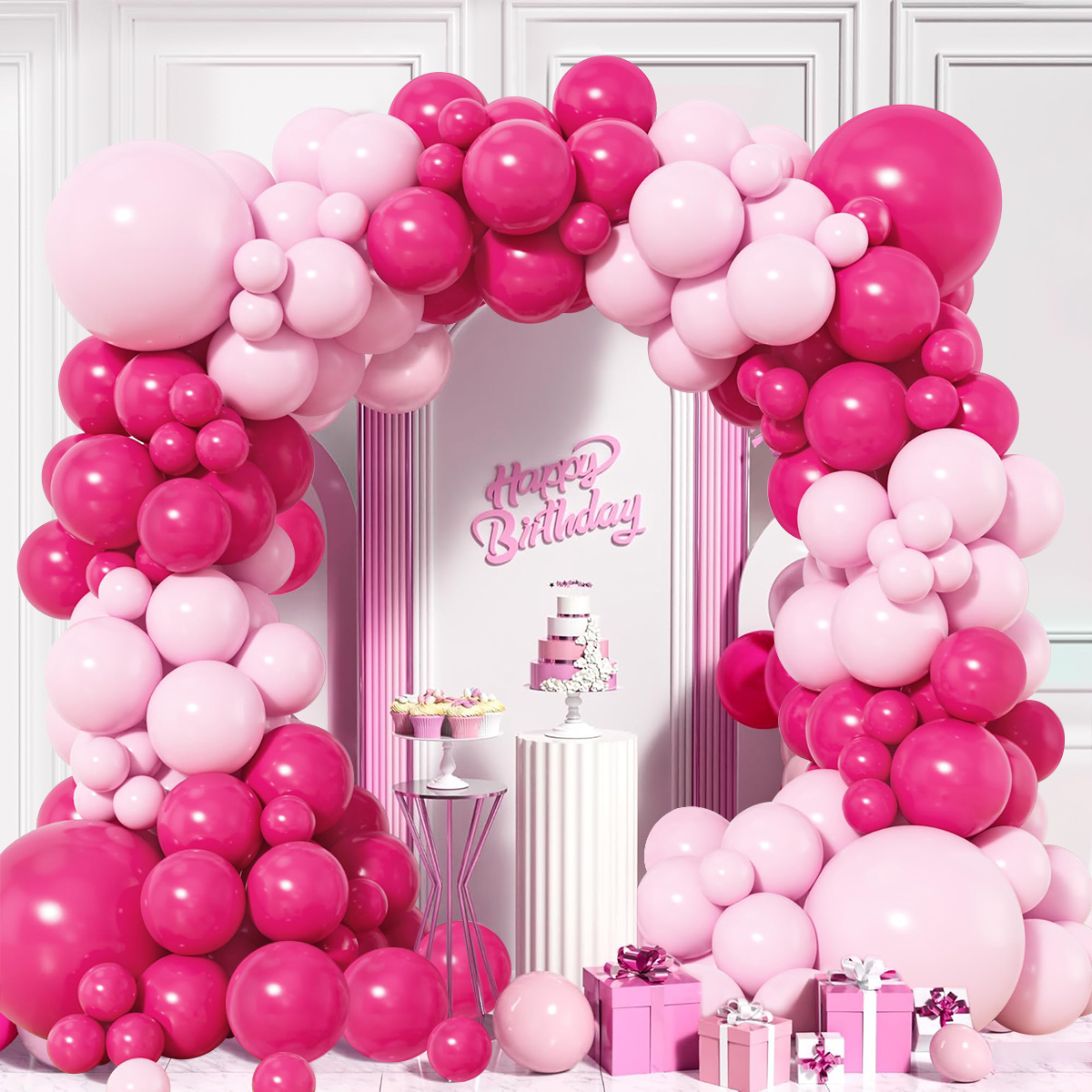 Kit de arco de guirnalda de Globos de mariposa rosa y morado, decoración para de boda, Globos para niños, confeti, Globos de látex, decoración para de bienvenida de bebé y cumpleaños