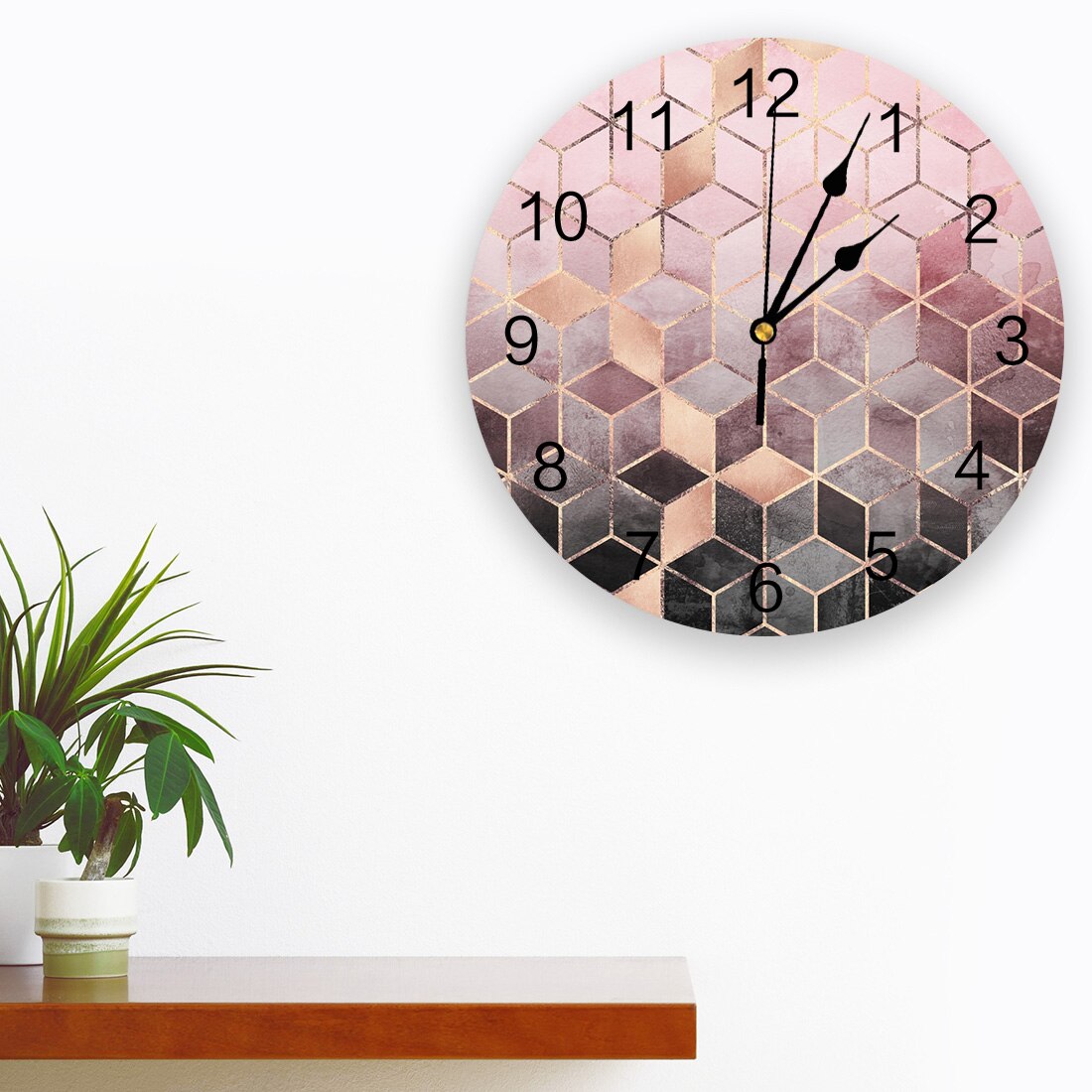 Pink And Grey Gradient Cubes Printed PVC Wall Cloc... – Grandado