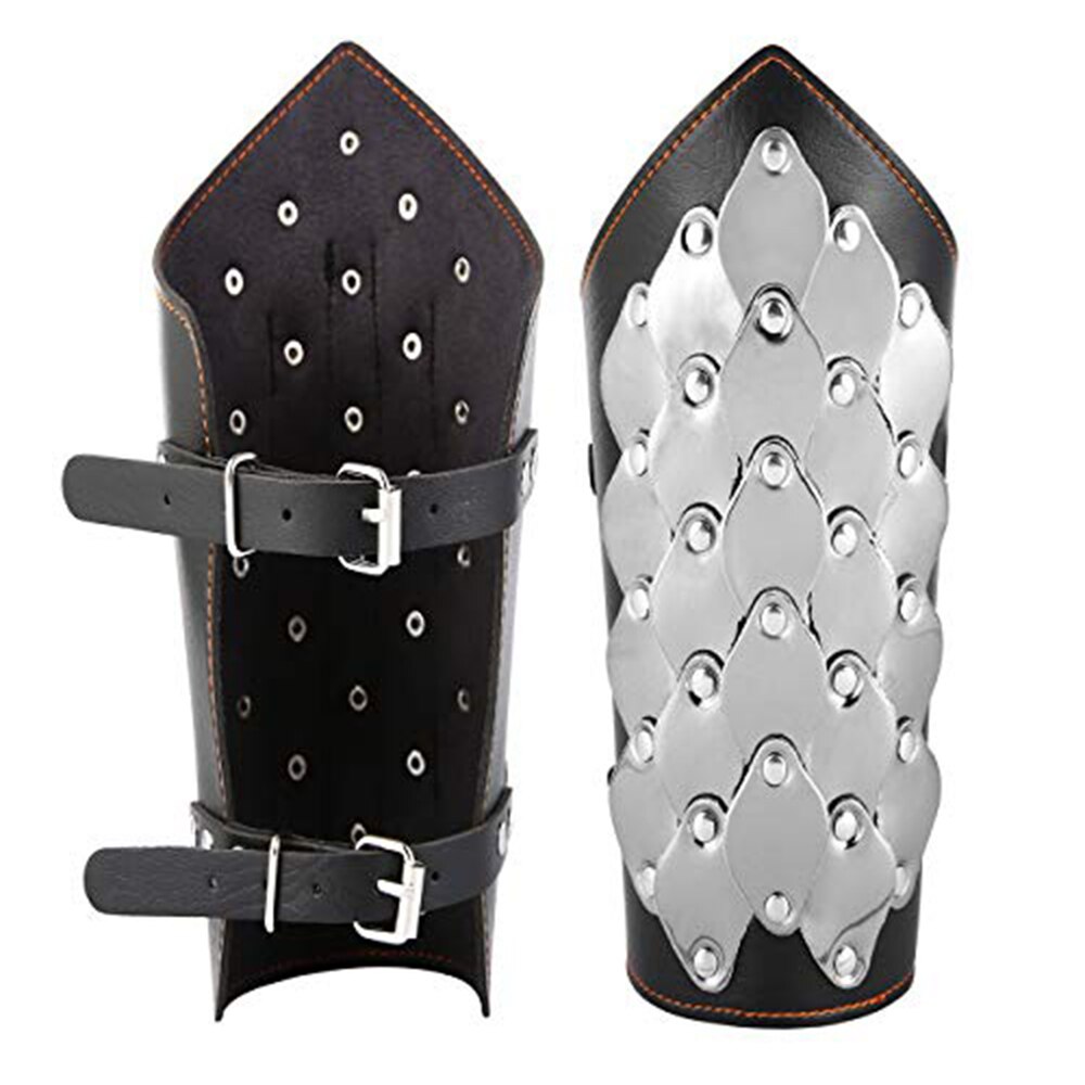 HZMAN 2 Pack Unisex Black Faux Leather Dragon Scale Gauntlet Wristband Wide Bracer Arm Armor Cuff: Black  Small