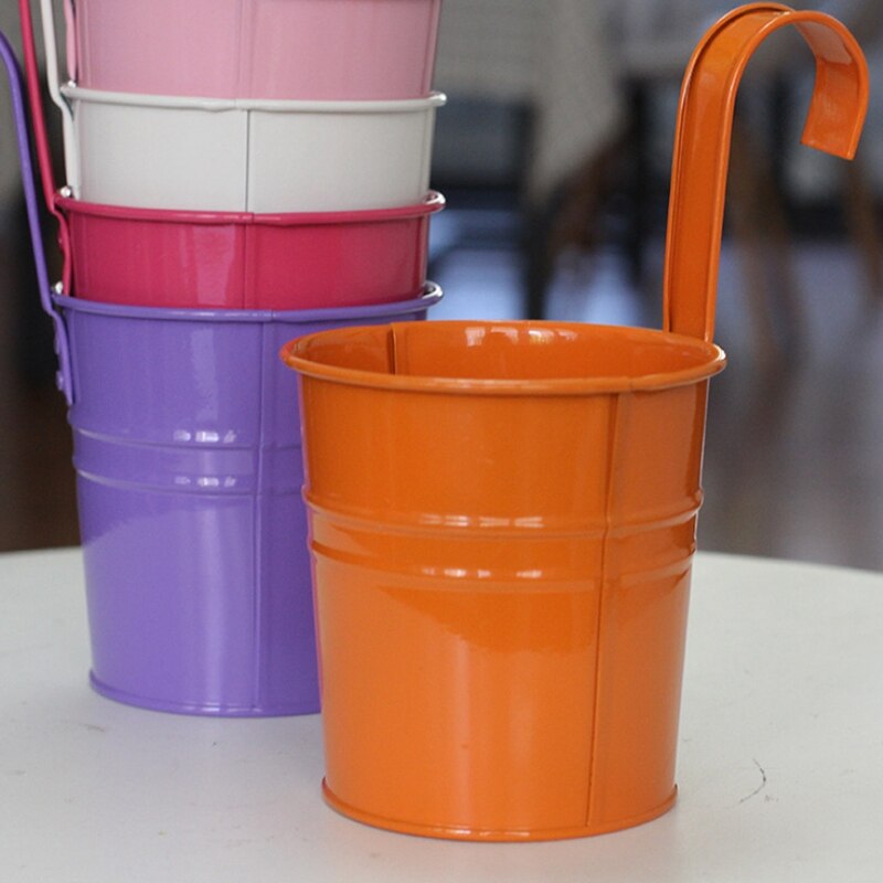 1 set  of 10,  kör färg plåt balkong blomkruka, färgad plåt hängande hink, hängande kruka blomkruka hängande kruka, plåt hink, re