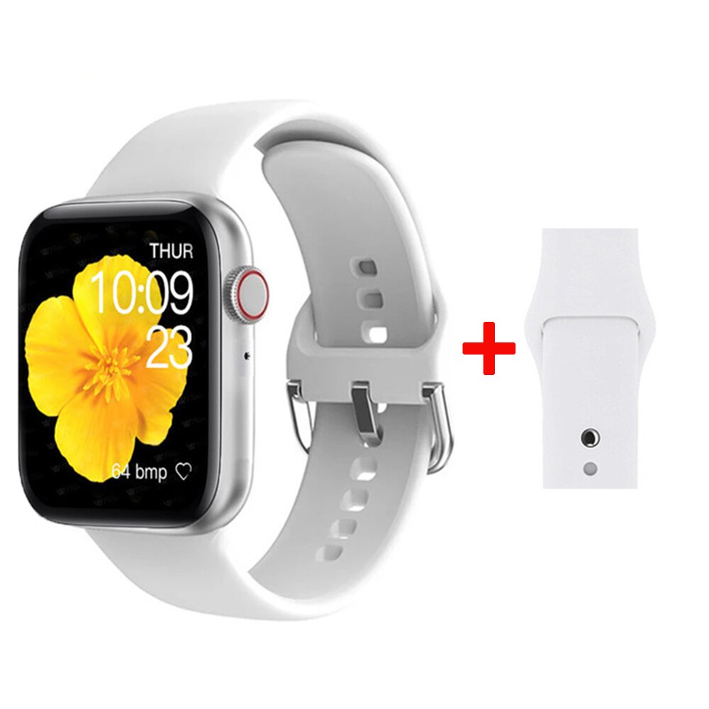 T55 + Smart Uhr Mann 44mm Full Touch Siri Zifferblatt Aufruf Sport Frauen Smartwatch Vögel Fliegen Spiele Blutdruck für Android IOS: Option white