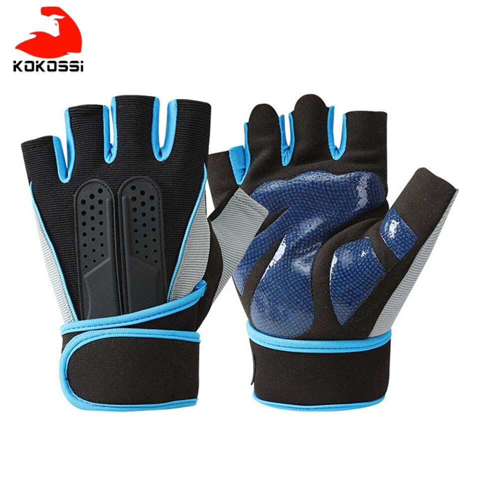KoKossi Breathable Fitness Gloves Silicone Palm Hollow Back Gym Gloves Weightlifting Workout Dumbbell Crossfit Bodybuilding: Blue / L