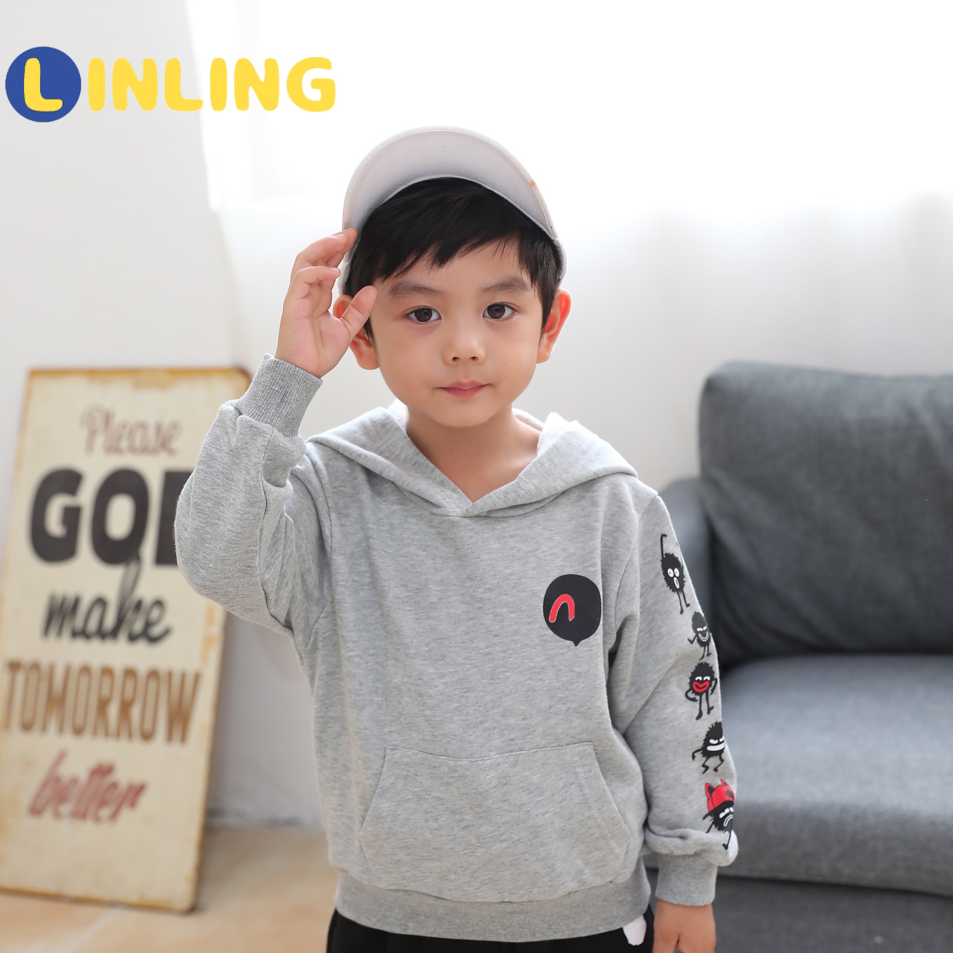LINLING Nuovo Autunno di Arrivo di Inverno Rosa Grigio Sweatershirt Maglione Girocollo Stampa Del Fumetto Felpe Ragazze Magliette E Camicette Vestiti P436