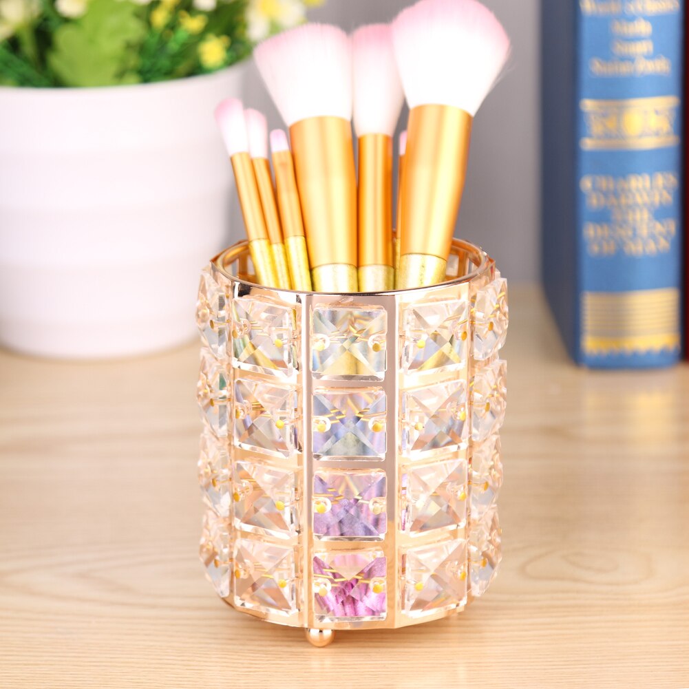 Crystal Makeup Organizer Metal Storage Box European style Eyebrow Pencil Lipstick Holder Makeup Brush Holder Cosmetic Organizer: C  12x10x10cm