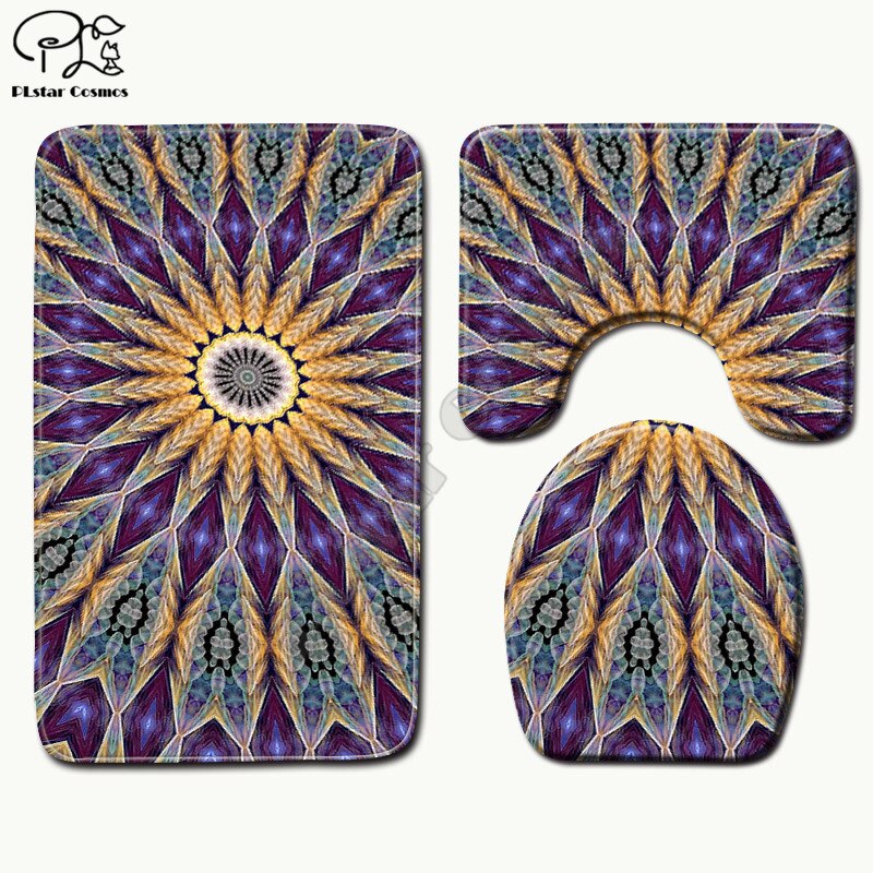 Psychedelic swirl pattern 3D printed Bathroom Pedestal Rug Lid Toilet Cover Bath Mat Set style-3