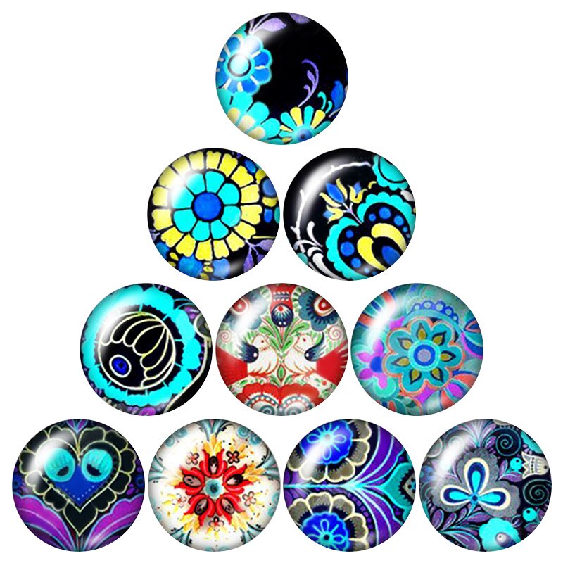 Botones a presión de 18mm con de flores, margaritas y lirios, foto redonda mixta, estilo de cabujón de cristal para joyería con botón a presión, 10 Uds.: DB0799