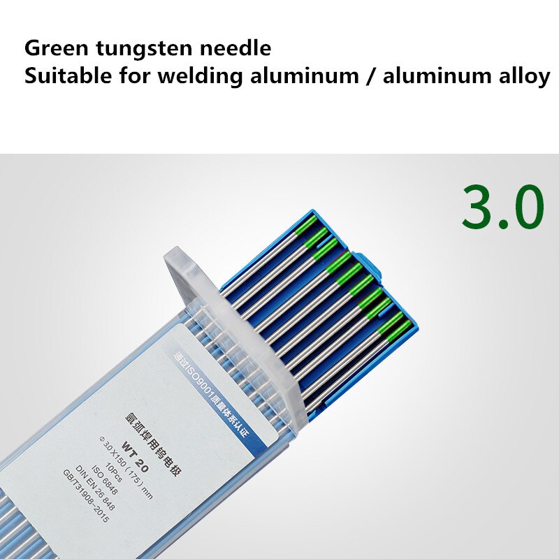 10Pcs For AC Tig Welding Pure Tungsten Electrodes WP Green Tip 1.0/1.6/2.0/2.4mm: 3.0x150mm