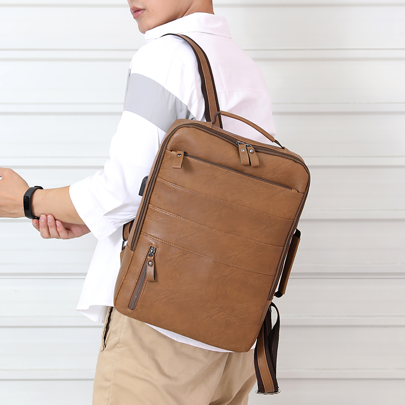 Vintage Leather Backpack Men 15 Inch Laptop Bagpack Male anti thef travel Backbags Student School Bags For teenager boys mochila