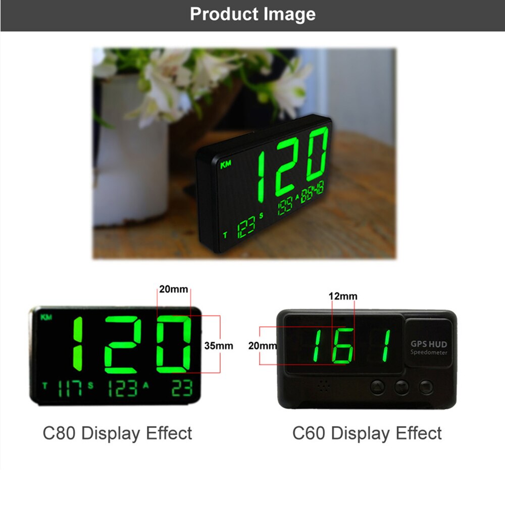 C80 Car GPS Speedometer Speed Odometer Mileage Odometer Hud Display Digital Car Speed Alarm MPH KMH Altitude Display Projector
