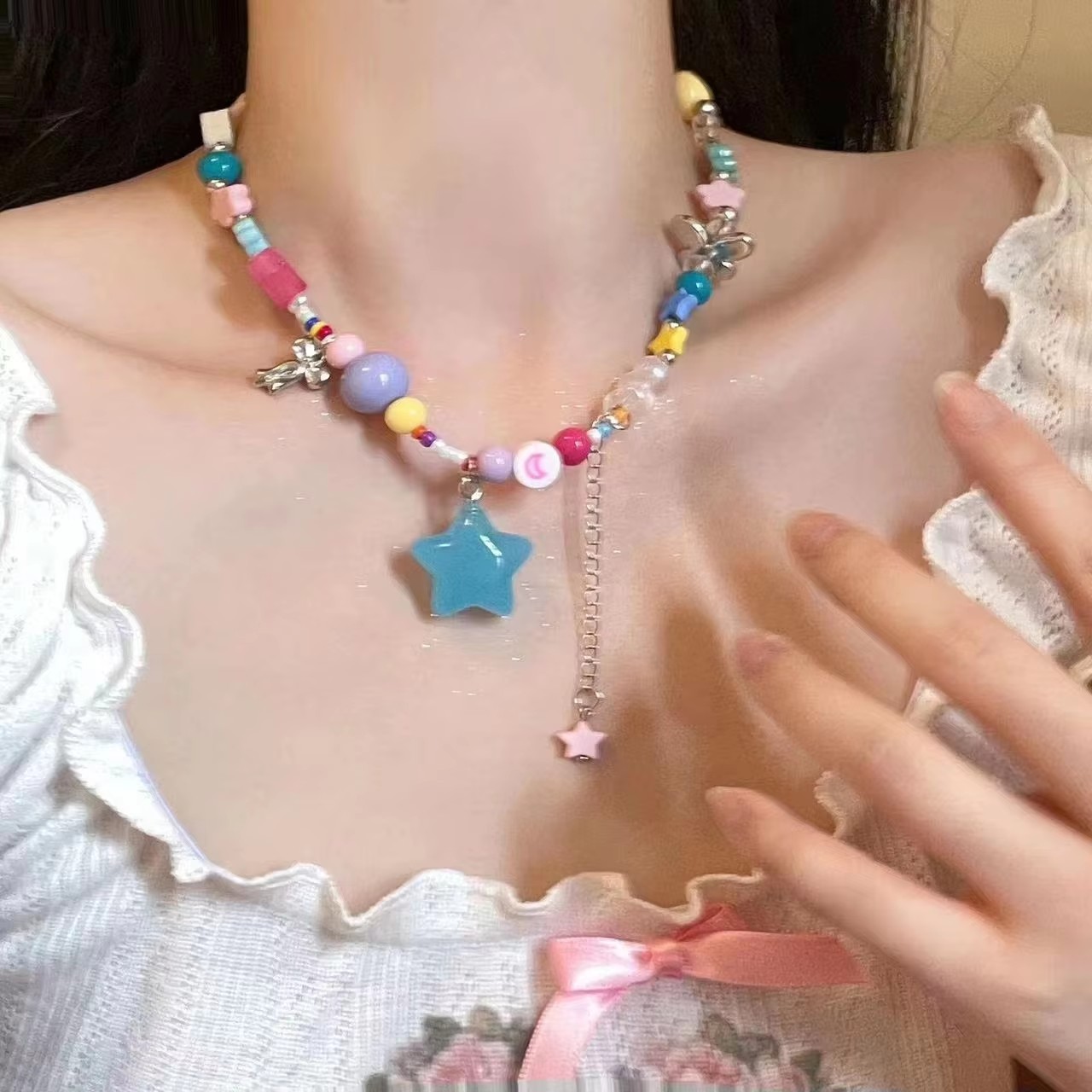 Kpop Boho Śliczny Kolorowy Pomidor Gwiazda Serce Ryba Wisiorek Naszyjnik Koralik Dla Kobiet Estetyczna Biżuteria Y2K Charm Biżuteria EMO Scena Akcesoria