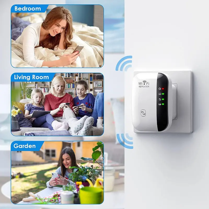 Amplificador de señal extensor WiFi de hasta 2640 pies cuadrados, repetidor de Internet inalámbrico, amplificador remoto con puerto Ethernet, configuración de 1 toque,