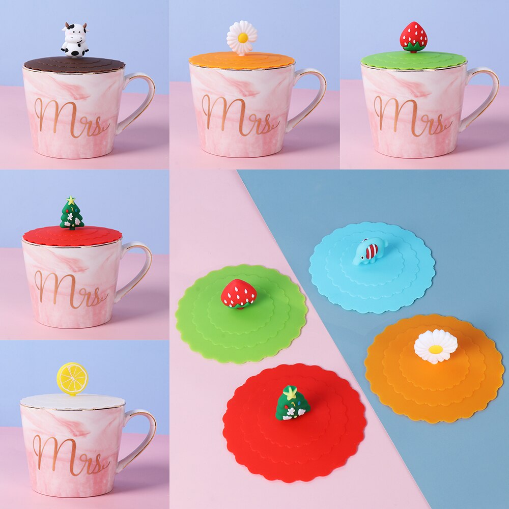 10cm Cartoon Cute Silicone Cup Cover Heat-resistant Leak Proof Sealed Lids Cap Dustproof Cup Cover Tea Coffee Lid Home Supplie