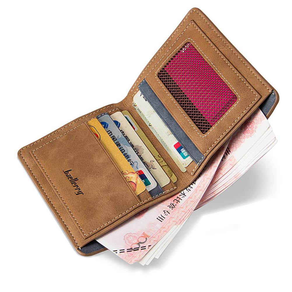 PinShang Männer Retro Bereifte PU Brieftasche Zwei Klapp Männlichen Geldbörse Kreditkarte Halter Einfarbig Kurze Brieftasche geldbörse und brieftasche ZK30