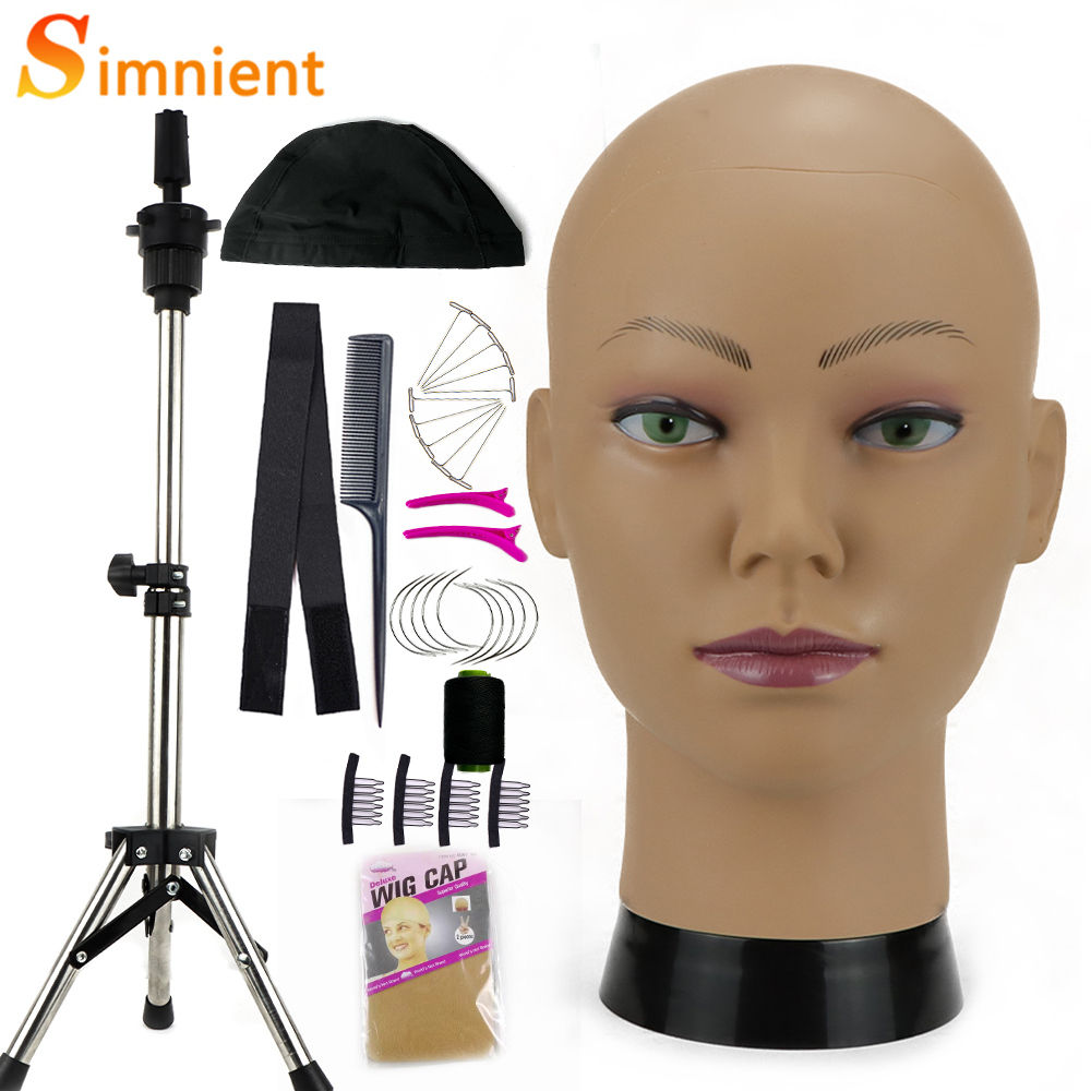 Cabeza de maniquí con trípode para hacer peluca, sombrero, gafas, máscara, exhibición, cosmetología, cabeza de maniquí para práctica de maquillaje, Kit de instalación de peluca: Caqui